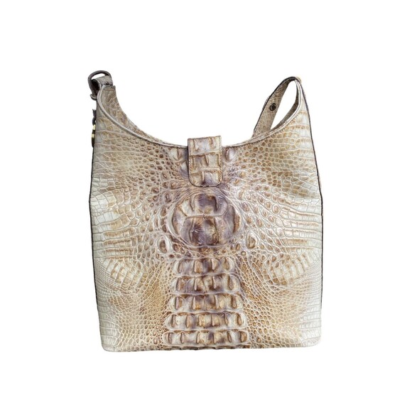 Brahmin Leather Croc Embossed Tabitha Shoulder Crossbody Bag Warm Tan Beige - Picture 2 of 12